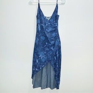 HOURGLASS Womens Blue Floral Spaghetti V-Neck Dress Size Medium